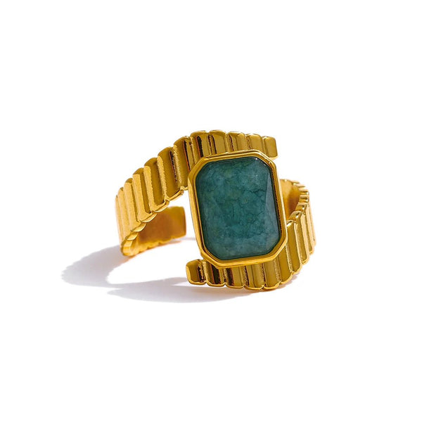 Wee Luxury Women Rings Gold Plated / Opening Blue Apatite Ring Statement Metal Golden Opening Jewelr