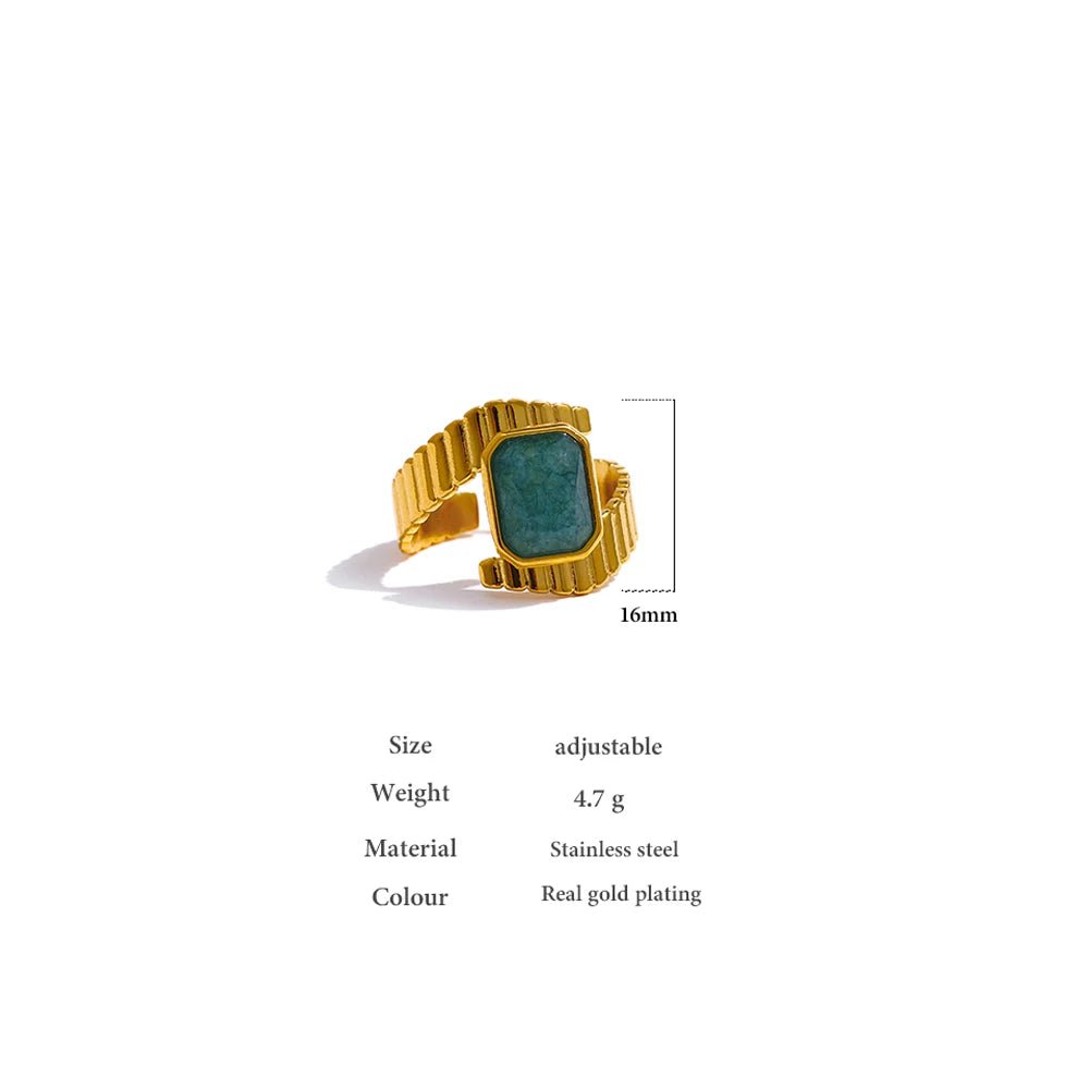 Wee Luxury Women Rings Gold Plated / Opening Blue Apatite Ring Statement Metal Golden Opening Jewelr