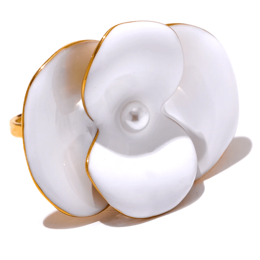 Wee Luxury Women Rings Gold Plated White Enamel Flower Fashion Chic Adjustable Ring for Women