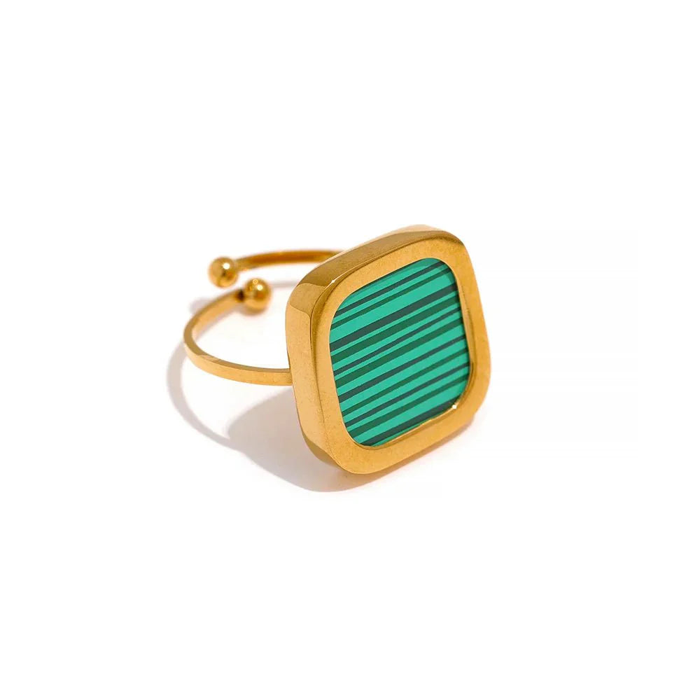 Wee Luxury Women Rings Green / Opening Square Acrylic 18k Gold Color Stainless Steel Adjustable Ring