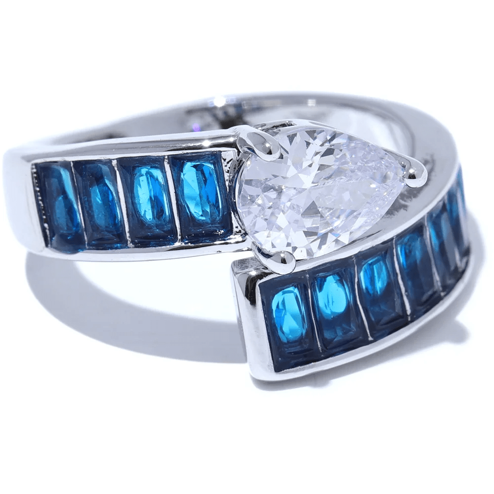 Wee Luxury Women Rings P-Blue / resizable High-Grade Colorful Shiny Cubic Zirconia Stainless Steel Unique Ring