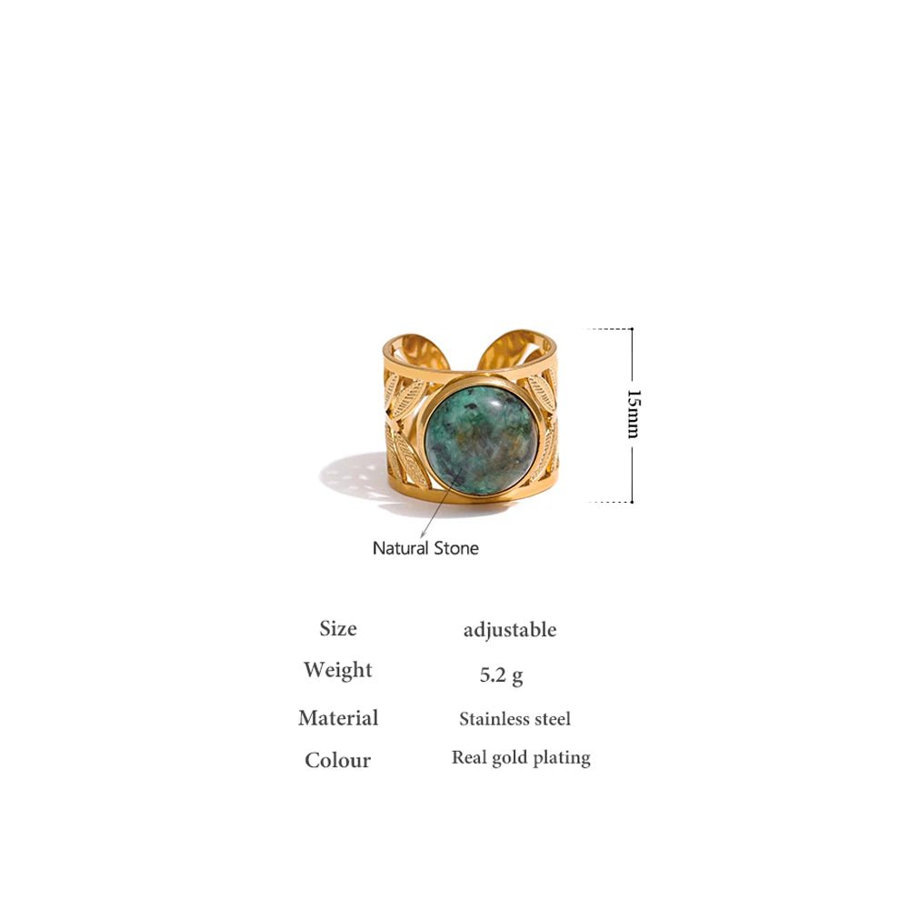 Wee Luxury Women Rings Stainless Steel Green Natural Turquoise Opening Ring