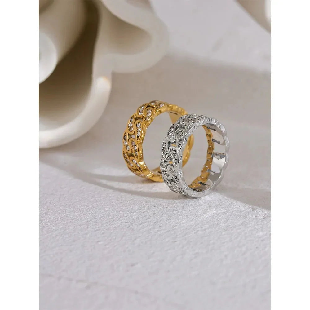 Wee Luxury Women Rings Trendy Daily Stylish Cubic Zirconia Round Hollow Chain Ring