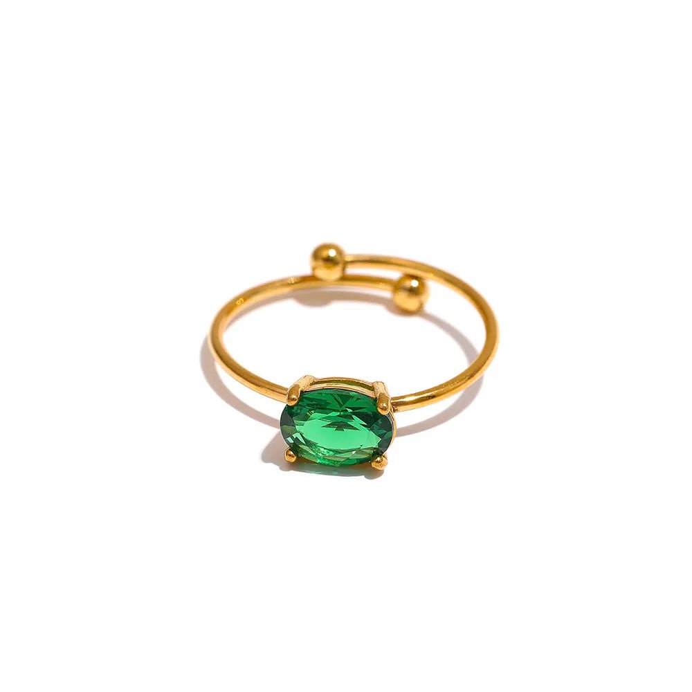 Wee Luxury Women Rings YH076A - Green / Opening Tarnish Free Chic Cubic Zirconia Adjustable Finger Ring