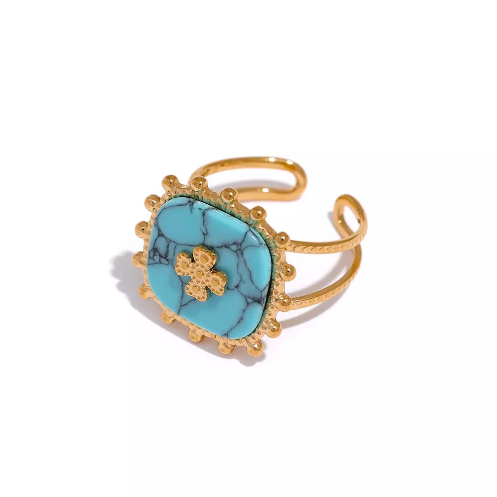 Wee Luxury Women Rings YH2048A / Opening Bohemian Style Women Turquoise Blue Stone Ring
