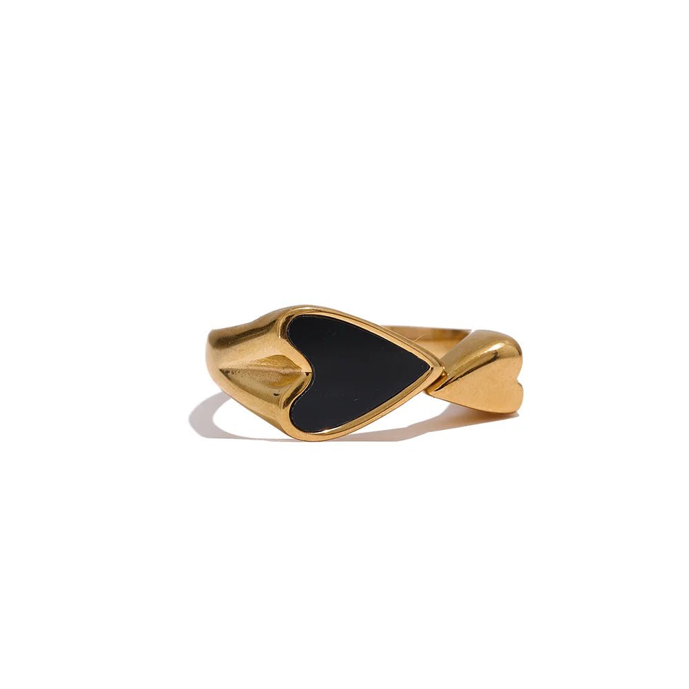 Wee Luxury Women Rings YH368A - Gold Black / 7 Metal Shell Acrylic Heart Stylish Stainless Steel Ring