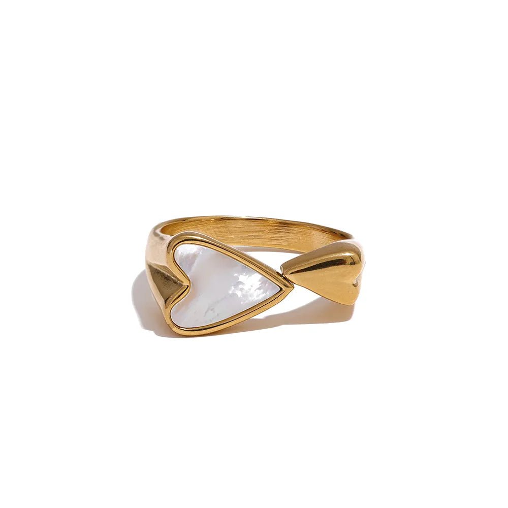 Wee Luxury Women Rings YH368A - Gold White / 7 Metal Shell Acrylic Heart Stylish Stainless Steel Ring