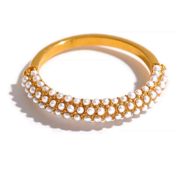Wee Luxury Women Rings Elegant Imitation Pearls Stainless Steel Charm Chic Ring