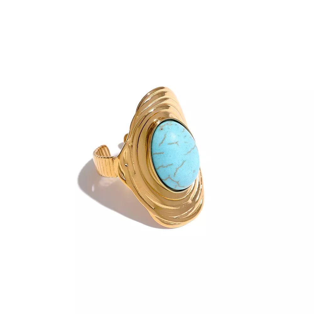 Wee Luxury YH015A / Opening Bohemian Stylish Adjustable Natural Stone Turquoise Ring