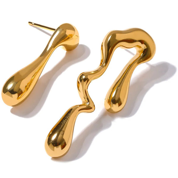 Wee Luxury YH1592A - Gold Gold Plated Asymmetry Unusual Big Stud Earrings