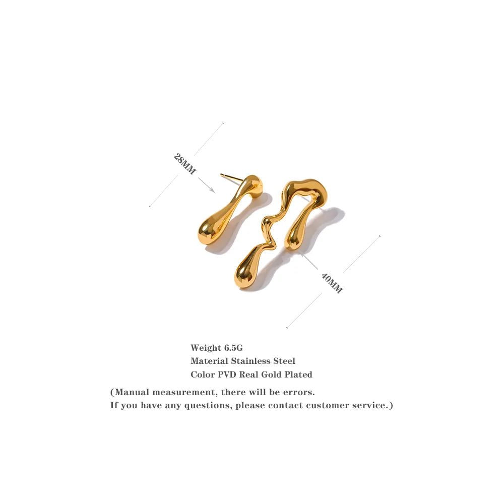 Wee Luxury YH1592A - Gold Gold Plated Asymmetry Unusual Big Stud Earrings