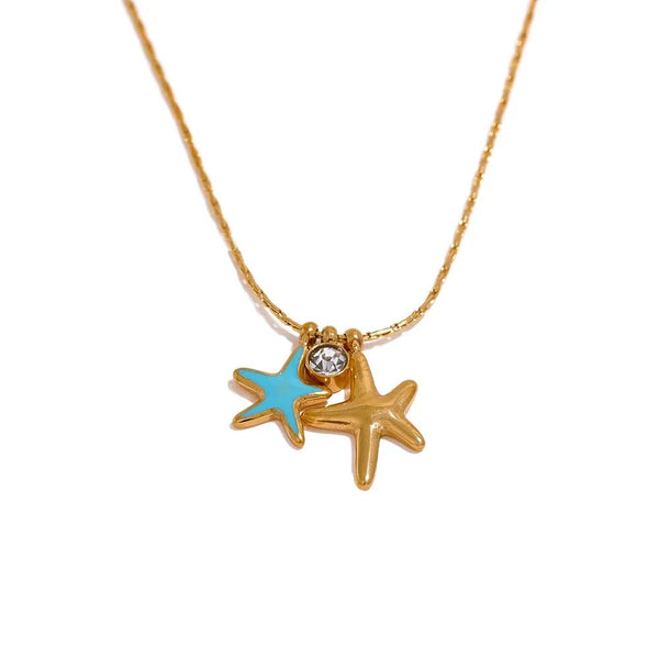 Wee Luxury YH1597A Summer Starfish CZ Pendant Stainless Steel Stylish Necklace for Girl