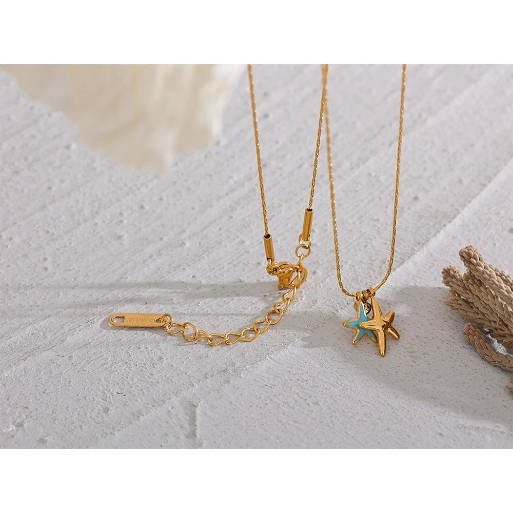 Wee Luxury YH1597A Summer Starfish CZ Pendant Stainless Steel Stylish Necklace for Girl