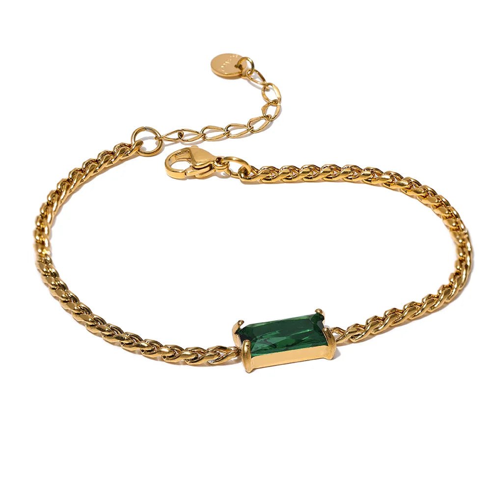 Wee Luxury YH1671A  Green Stylish Jewelry Chain Cubic Zirconia Bracelet Bangle Women