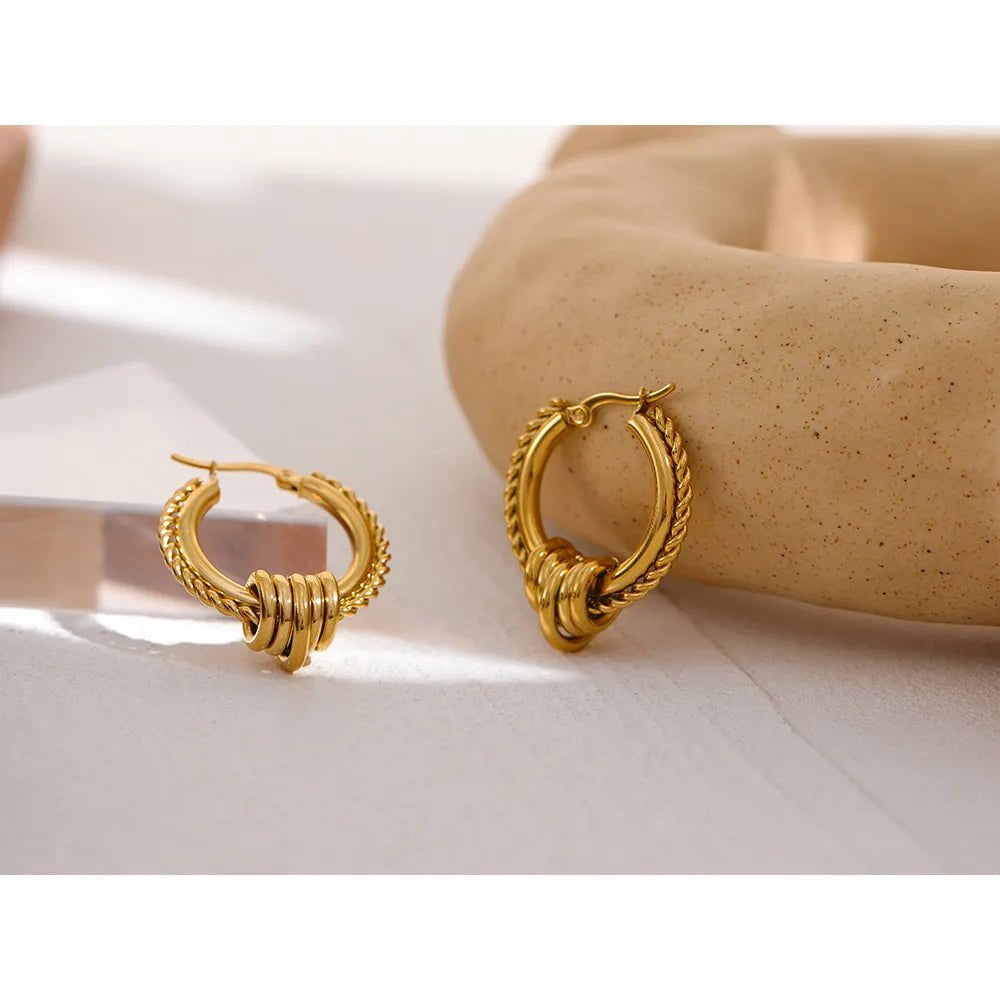 Wee Luxury YH169A Gold Round Stylish Gold Plated Twisted Huggie Earrings