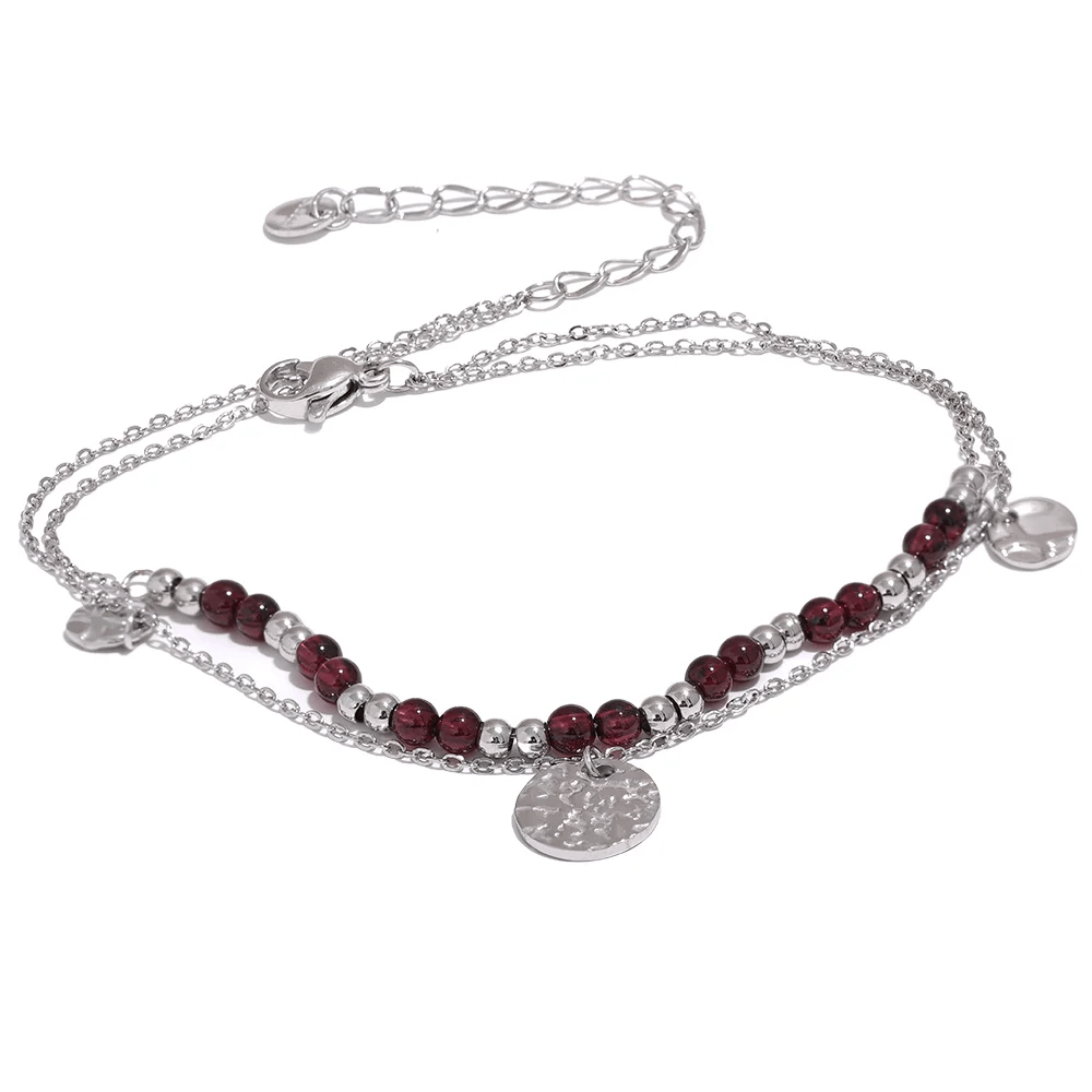 Wee Luxury YH2169A Platinum Layered Chic Stylish Natural Garnet Stone Chain Bracelet Women