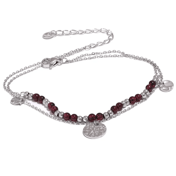 Wee Luxury Layered Chic Stylish Natural Garnet Stone Chain Bracelet Women