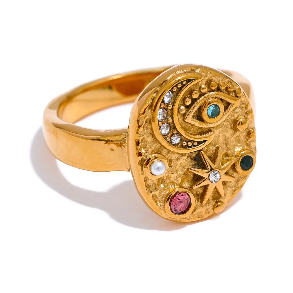Wee Luxury YH320A / 6 Star Moon Eye Vintage Ring Colorful CZ Zirconia