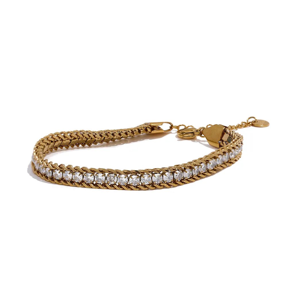 Wee Luxury YH352A Gold Shiny Cubic Zirconia Chain Bracelet Bangle for Women