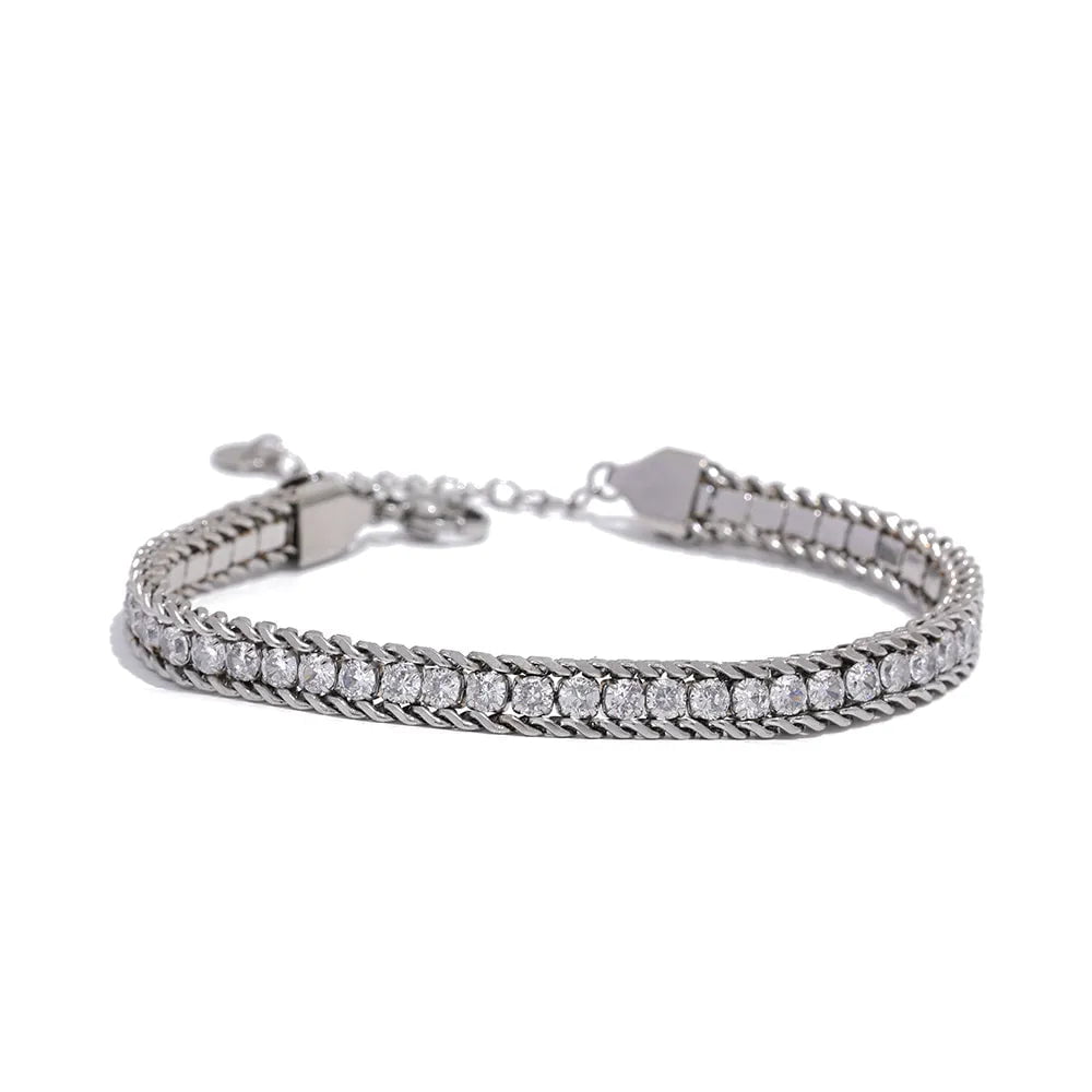 Wee Luxury YH352A Steel Shiny Cubic Zirconia Chain Bracelet Bangle for Women
