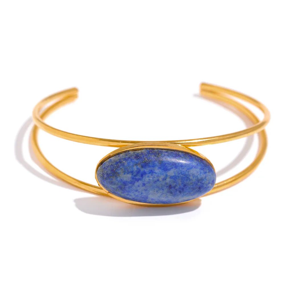 Wee Luxury YH749A Lapis Lazuli Natural Stone Lapis Lazuli Stainless Steel Cuff Bracelet