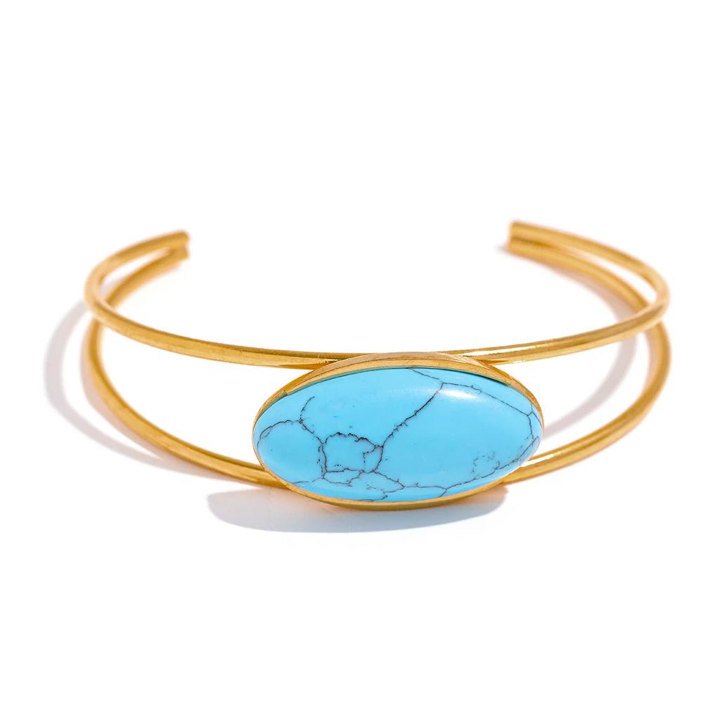 Wee Luxury YH749A Turquoise Natural Stone Lapis Lazuli Stainless Steel Cuff Bracelet