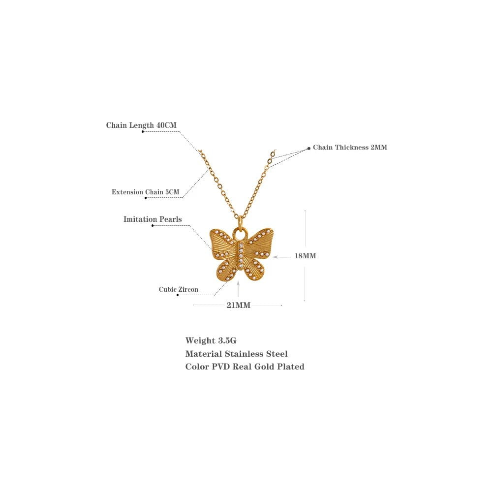 Wee Luxury YH759A Romantic Imitation Pearls Butterfly Insect Pendant Stainless Steel Collar Necklace