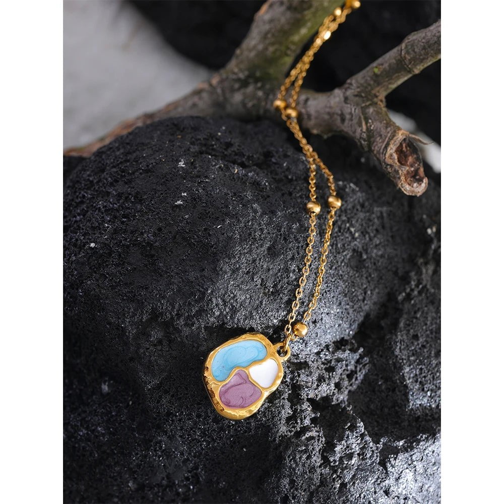 Wee Luxury YH810A Trendy Colourful Enamel Geometric Pendant Charms Necklace for Women