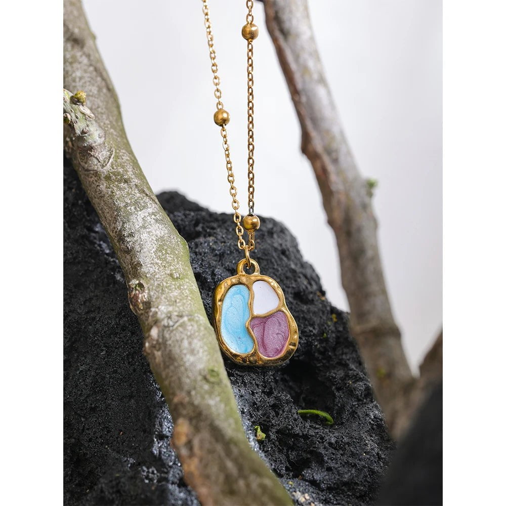 Wee Luxury YH810A Trendy Colourful Enamel Geometric Pendant Charms Necklace for Women