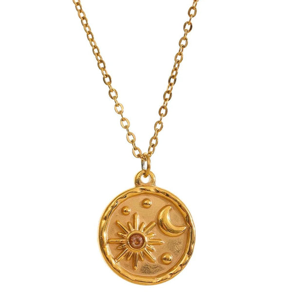 Wee Luxury YH844A Fashion Round Pendant 18k Gold Plated Chain Trendy Charm Necklace
