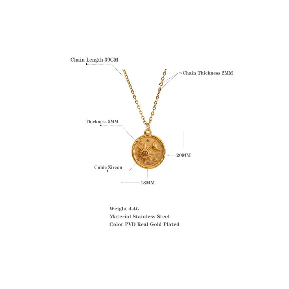 Wee Luxury YH844A Fashion Round Pendant 18k Gold Plated Chain Trendy Charm Necklace