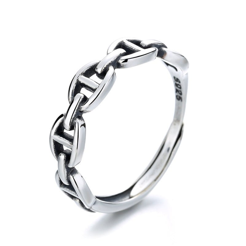 Wee Luxury Silver Rings Adjustable Retro Style N Chain Sterling Silver Ring for Women Wee Luxury