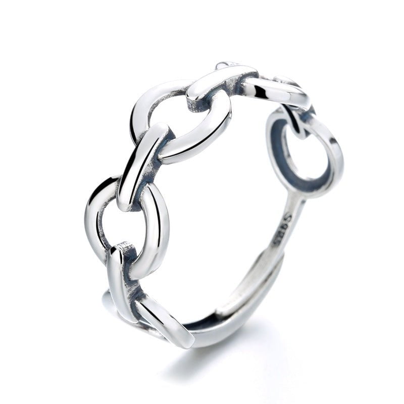 Wee Luxury Silver Rings Adjustable Retro Style N Chain Sterling Silver Ring for Women Wee Luxury