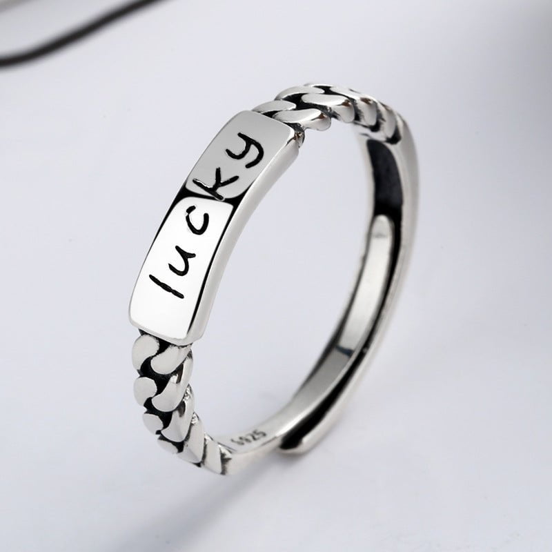 Wee Luxury Yj143/about 1.6 grams / The opening is adjustable Niche Design Retro Sterling Silver Good Luck Open Ring