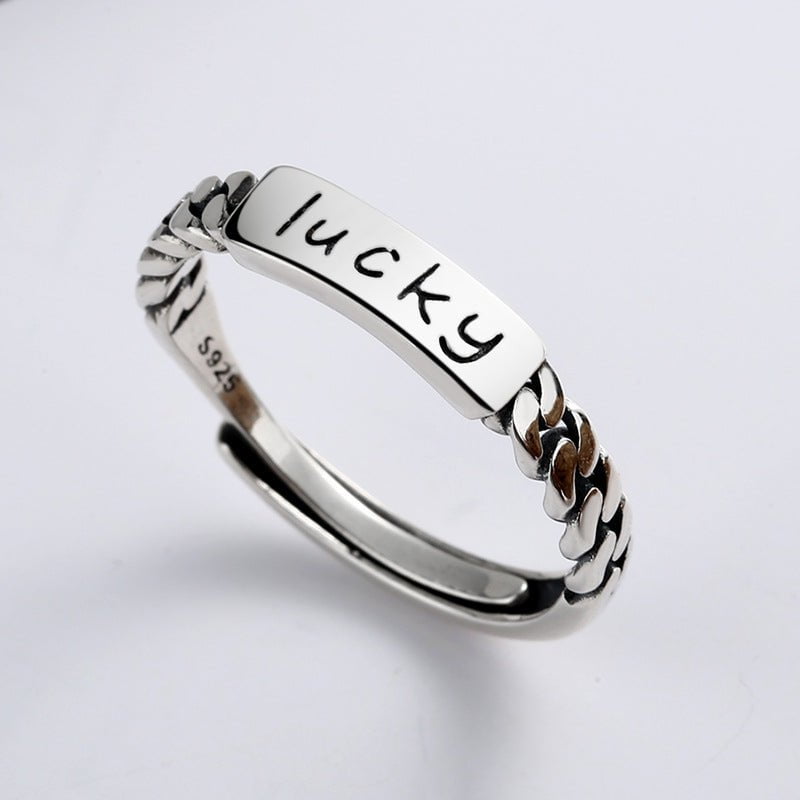 Wee Luxury Yj143/about 1.6 grams / The opening is adjustable Niche Design Retro Sterling Silver Good Luck Open Ring