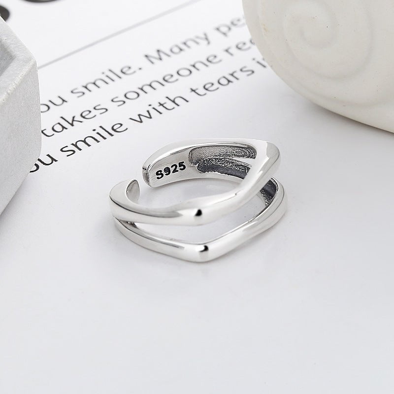Wee Luxury Yj879/about 4.6 grams / The opening is adjustable Geometric Retro Korean Style Double-layer Irregular Silver Ring