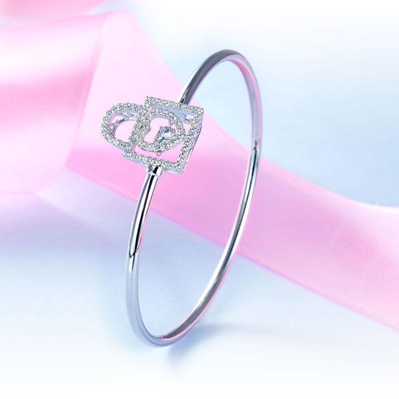 My Jewels Silver Bracelets 6.5" (16.5 cm) Heart Lock Dancing Stone Bangle Bracelet