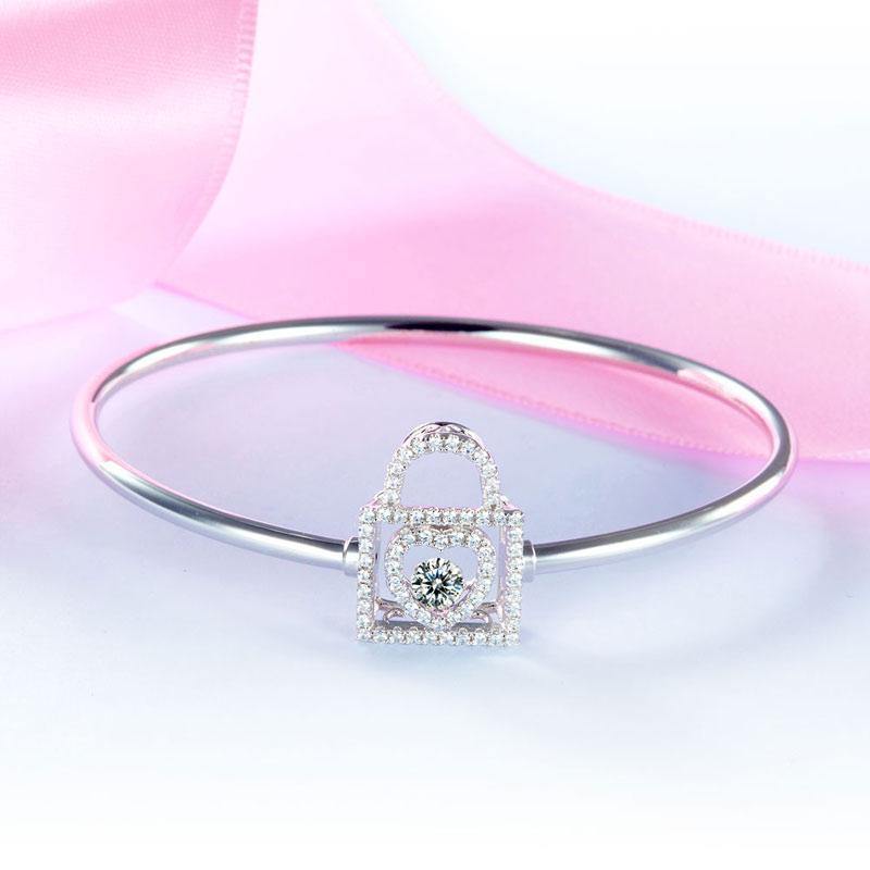 My Jewels Silver Bracelets 6.5" (16.5 cm) Heart Lock Dancing Stone Bangle Bracelet