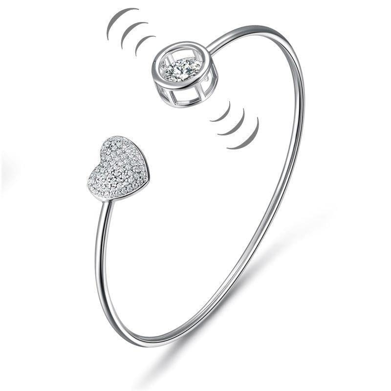 My Jewels Silver Bracelets Clear White Sterling Silver Dancing Stone Heart Bangle