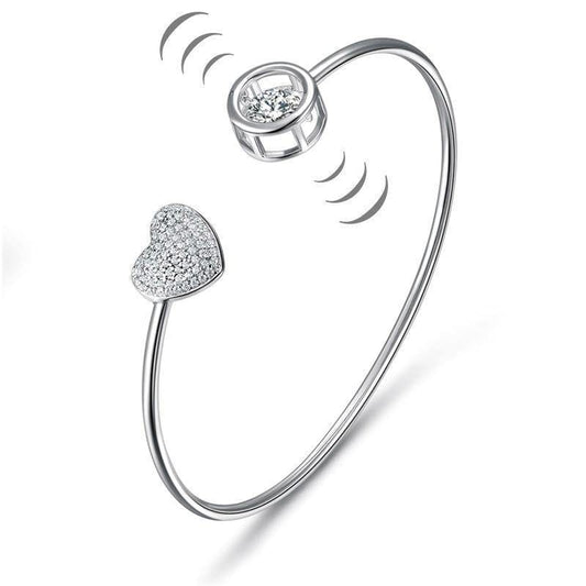 My Jewels Silver Bracelets Clear White Sterling Silver Dancing Stone Heart Bangle