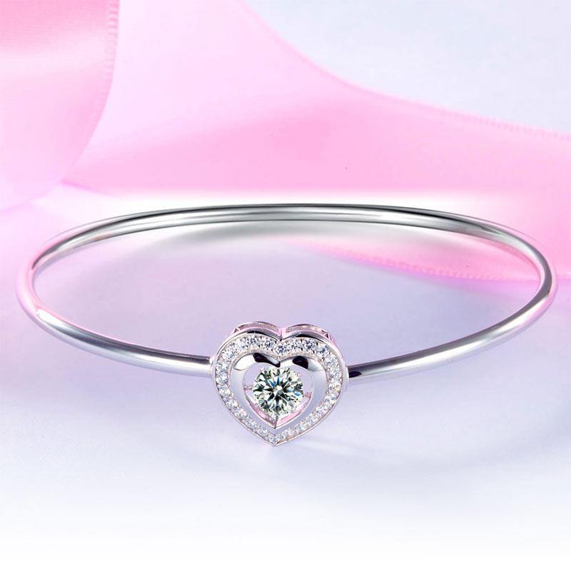 My Jewels Silver Bracelets Dancing Stone Heart 925 Sterling Silver Bangle