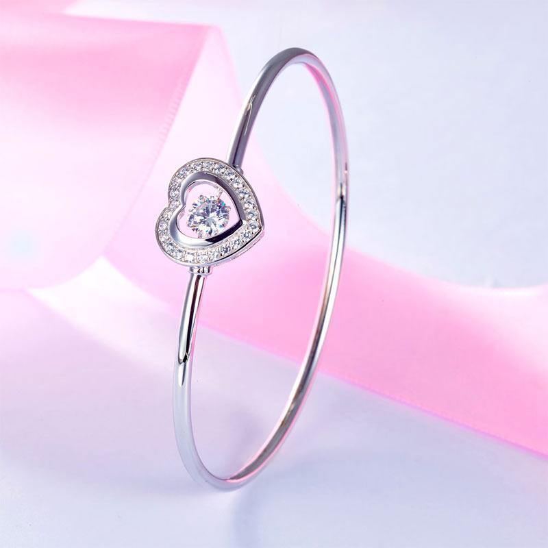 My Jewels Silver Bracelets Dancing Stone Heart 925 Sterling Silver Bangle