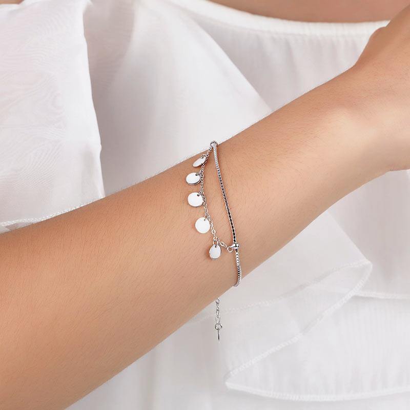 My Jewels Silver Bracelets Length: (16.5 cm - 20 cm) Adjustable Silver Bracelets Dangle Circle For Women's