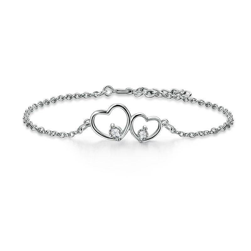 My Jewels Silver Bracelets Length: 6" - 6.75" (15 cm - 17 cm) adjustable Double Heart Sterling Silver Bracelet