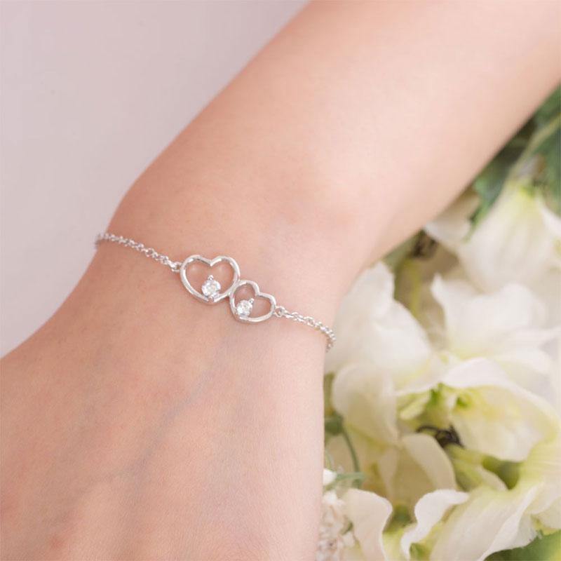 My Jewels Silver Bracelets Length: 6" - 6.75" (15 cm - 17 cm) adjustable Double Heart Sterling Silver Bracelet