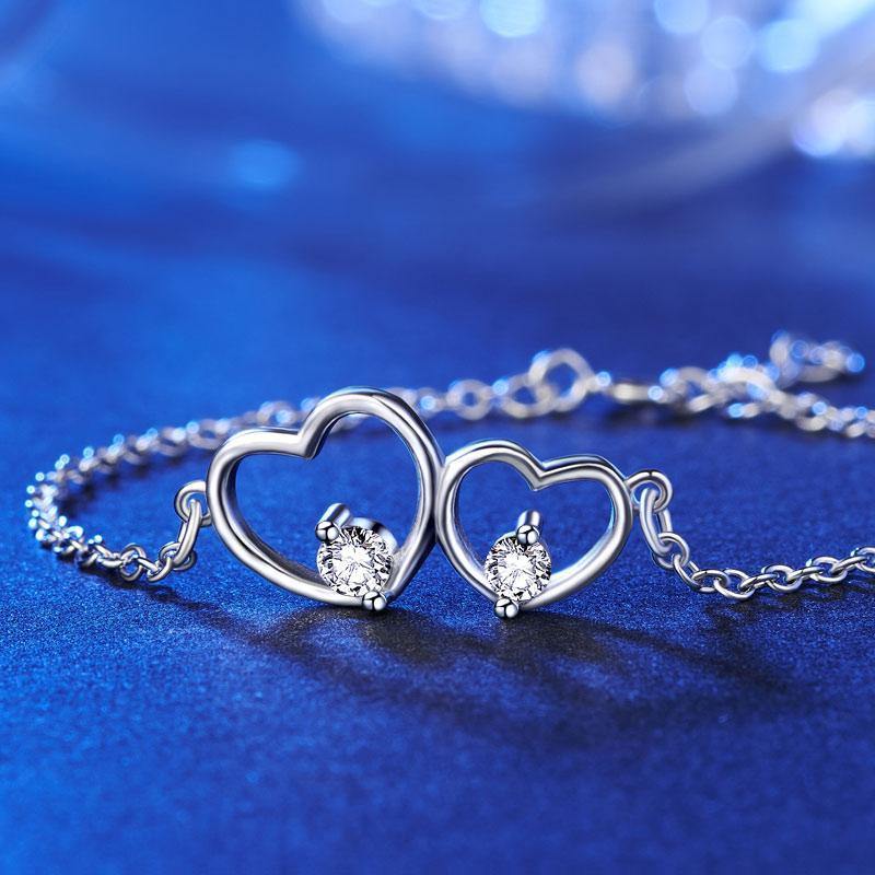 My Jewels Silver Bracelets Length: 6" - 6.75" (15 cm - 17 cm) adjustable Double Heart Sterling Silver Bracelet