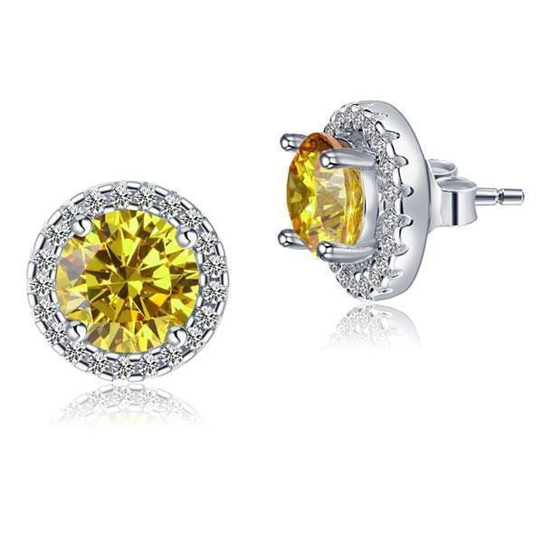 My Jewels Silver Earrings 1.1 cm x 1.1 cm Round Cut Fancy Yellow Stone Stud Earrings