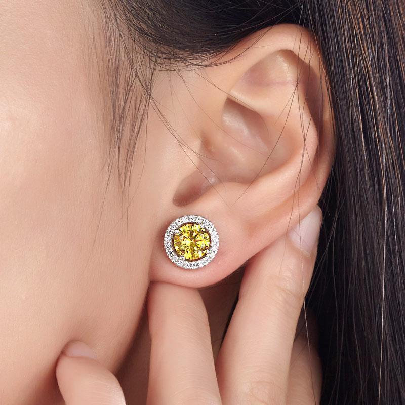 My Jewels Silver Earrings 1.1 cm x 1.1 cm Round Cut Fancy Yellow Stone Stud Earrings