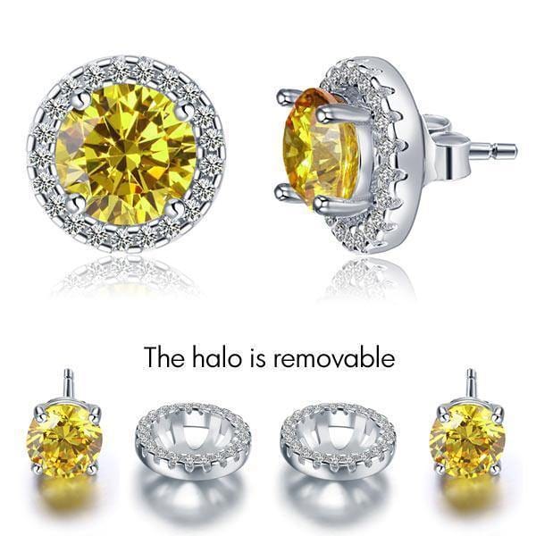 My Jewels Silver Earrings 1.1 cm x 1.1 cm Round Cut Fancy Yellow Stone Stud Earrings