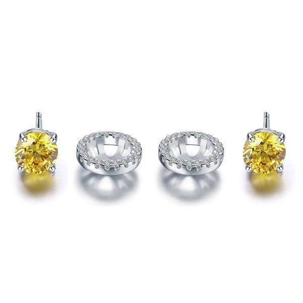 My Jewels Silver Earrings 1.1 cm x 1.1 cm Round Cut Fancy Yellow Stone Stud Earrings